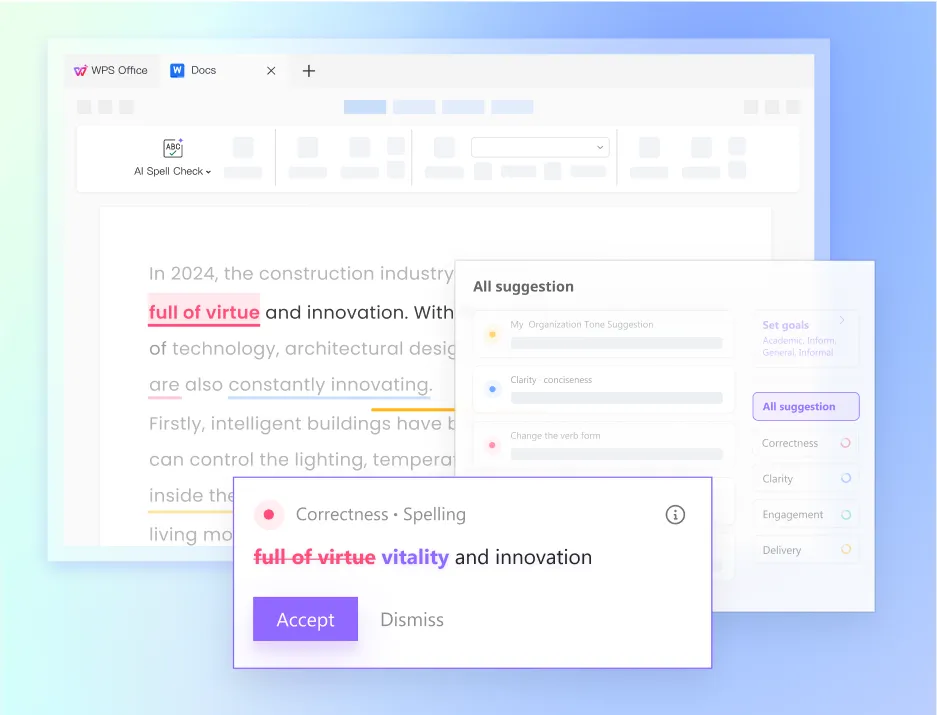 WPS AI Spell Check, Korrekturlesen und Paraphrasieren Sie Ihren Text bequem
