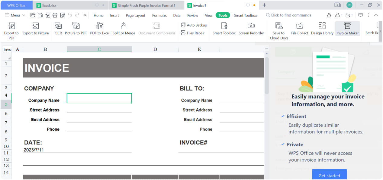 WPS Spreadsheet bietet ein Tool zum Erstellen von Rechnungen